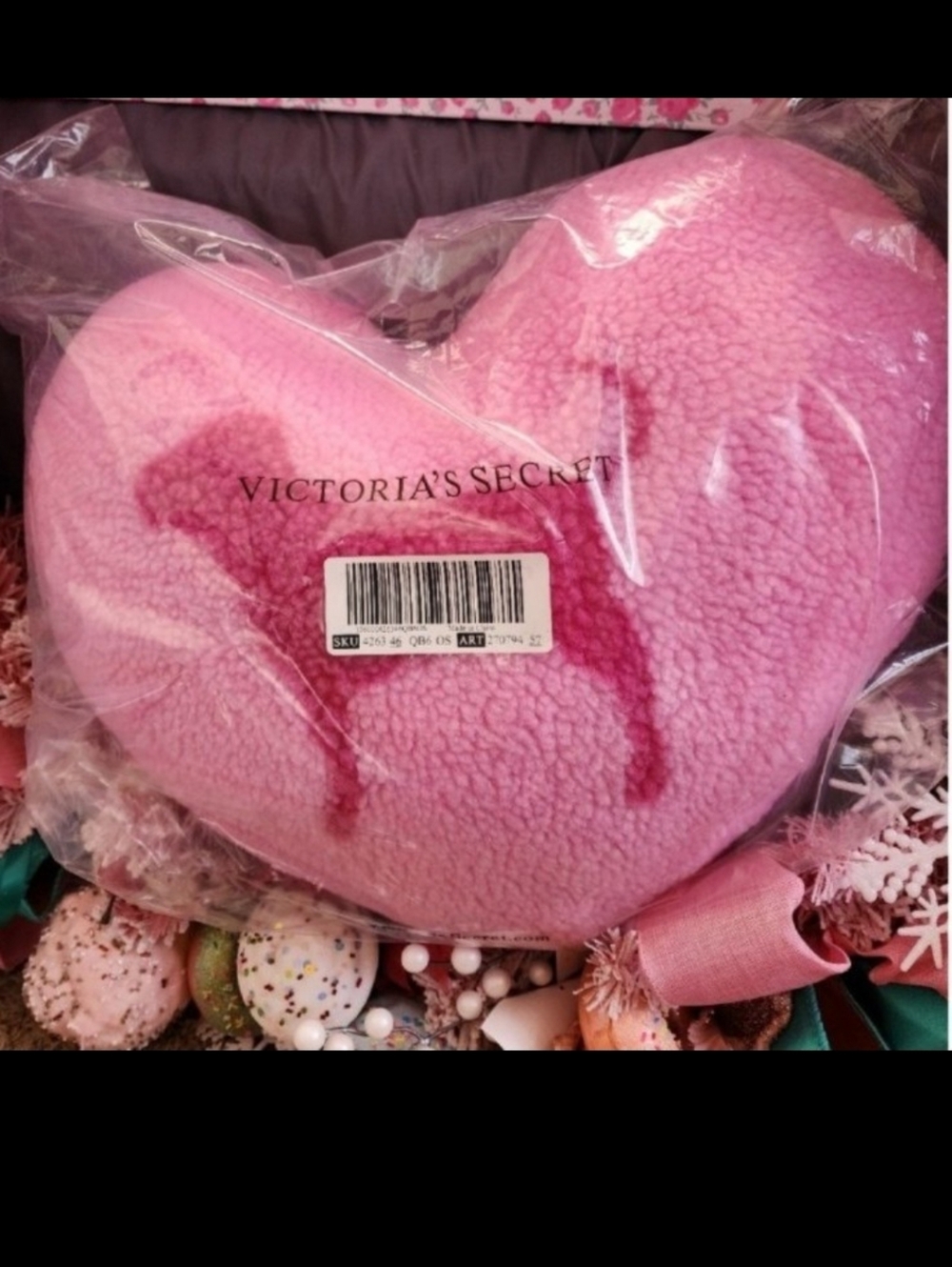 Victoria's Secret PINK Heart Pillow Throw Decor Display Rare htf y2k Dog Puppy